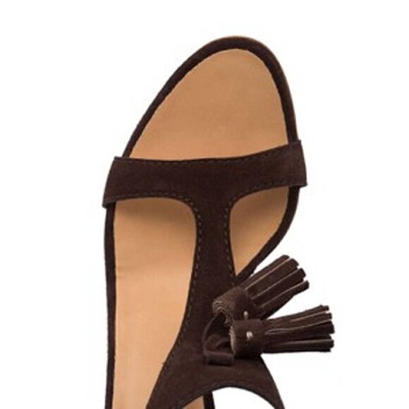 New DSQUARED2 Women US 10 Shoes Brown Suede High Heel Wedge T-Strap Sandals - Picture 7 of 13